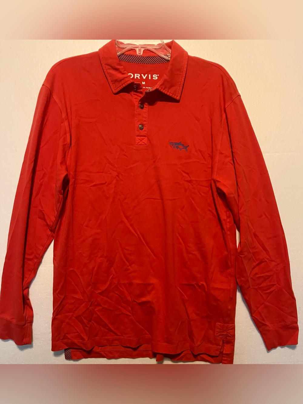 Orvis Men's M Red Long-Sleeve Polo with Embroidered Logo